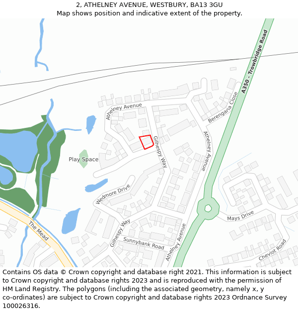 2, ATHELNEY AVENUE, WESTBURY, BA13 3GU: Location map and indicative extent of plot