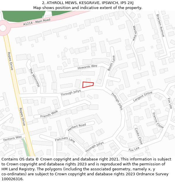 2, ATHROLL MEWS, KESGRAVE, IPSWICH, IP5 2XJ: Location map and indicative extent of plot