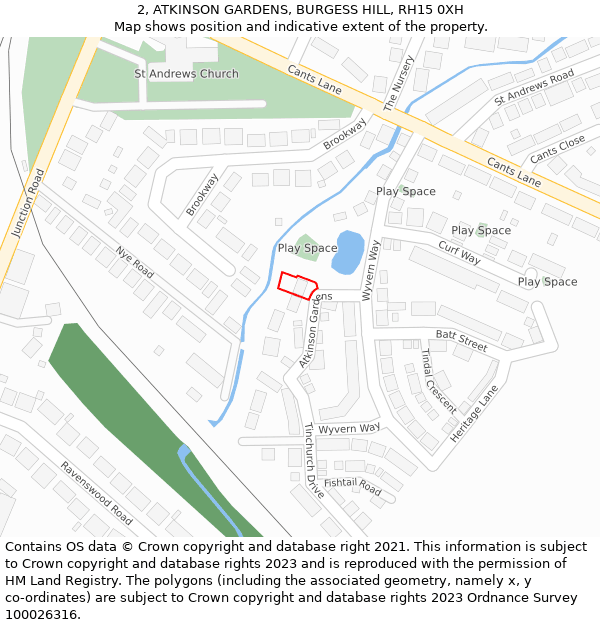 2, ATKINSON GARDENS, BURGESS HILL, RH15 0XH: Location map and indicative extent of plot