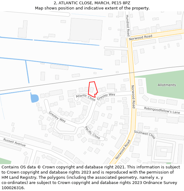 2, ATLANTIC CLOSE, MARCH, PE15 8PZ: Location map and indicative extent of plot