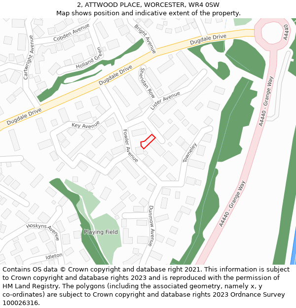 2, ATTWOOD PLACE, WORCESTER, WR4 0SW: Location map and indicative extent of plot