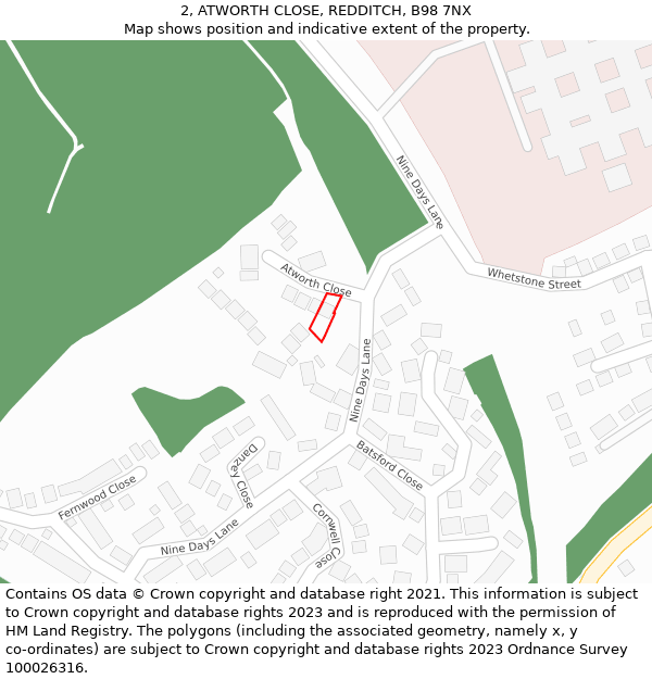 2, ATWORTH CLOSE, REDDITCH, B98 7NX: Location map and indicative extent of plot