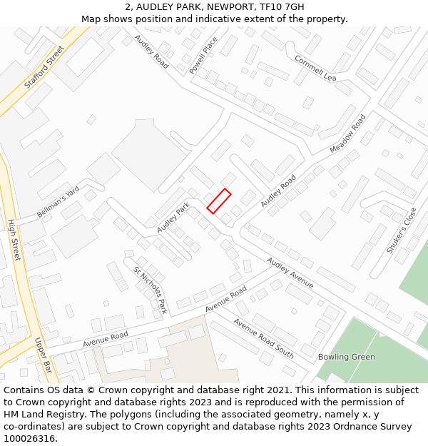 2, AUDLEY PARK, NEWPORT, TF10 7GH: Location map and indicative extent of plot