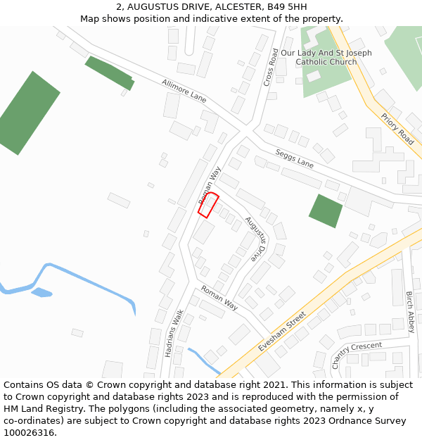 2, AUGUSTUS DRIVE, ALCESTER, B49 5HH: Location map and indicative extent of plot