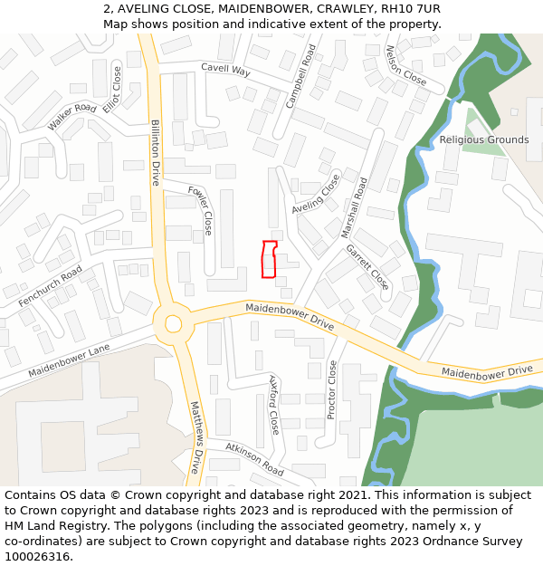 2, AVELING CLOSE, MAIDENBOWER, CRAWLEY, RH10 7UR: Location map and indicative extent of plot