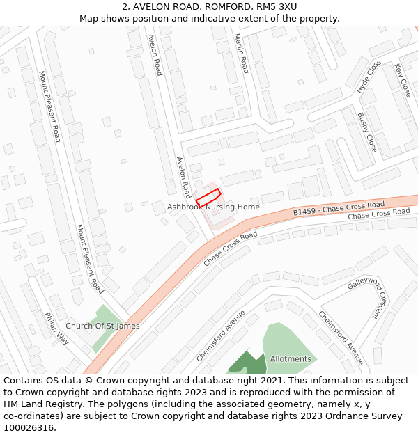 2, AVELON ROAD, ROMFORD, RM5 3XU: Location map and indicative extent of plot