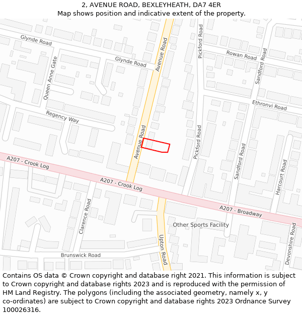 2, AVENUE ROAD, BEXLEYHEATH, DA7 4ER: Location map and indicative extent of plot