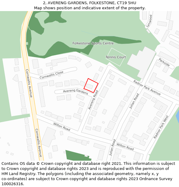 2, AVERENG GARDENS, FOLKESTONE, CT19 5HU: Location map and indicative extent of plot
