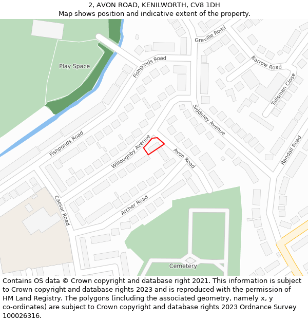 2, AVON ROAD, KENILWORTH, CV8 1DH: Location map and indicative extent of plot