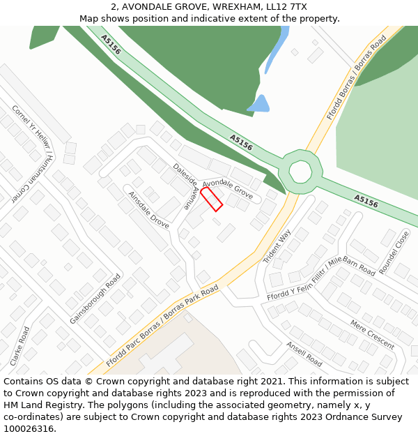2, AVONDALE GROVE, WREXHAM, LL12 7TX: Location map and indicative extent of plot