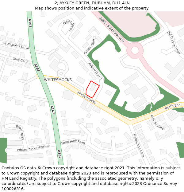 2, AYKLEY GREEN, DURHAM, DH1 4LN: Location map and indicative extent of plot