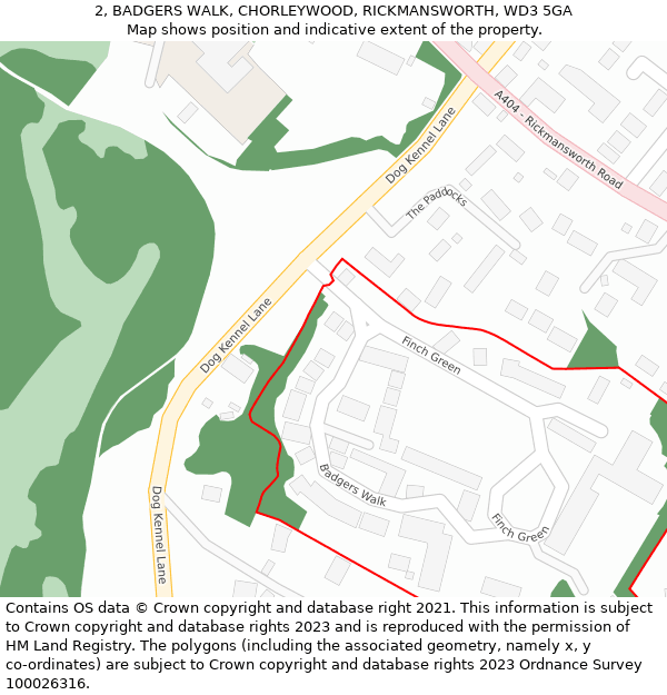 2, BADGERS WALK, CHORLEYWOOD, RICKMANSWORTH, WD3 5GA: Location map and indicative extent of plot