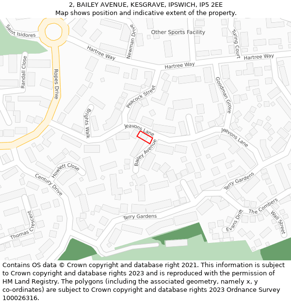 2, BAILEY AVENUE, KESGRAVE, IPSWICH, IP5 2EE: Location map and indicative extent of plot