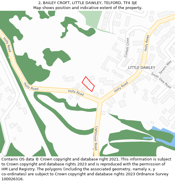 2, BAILEY CROFT, LITTLE DAWLEY, TELFORD, TF4 3JE: Location map and indicative extent of plot