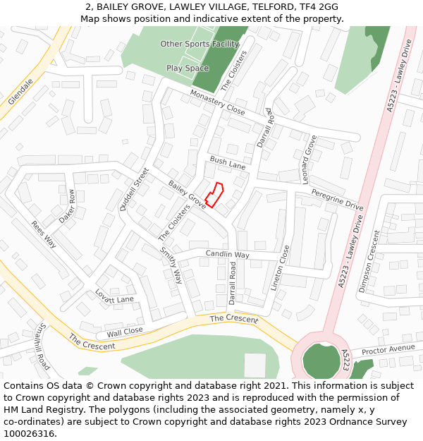 2, BAILEY GROVE, LAWLEY VILLAGE, TELFORD, TF4 2GG: Location map and indicative extent of plot