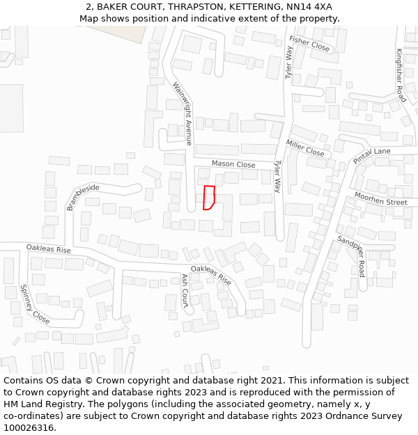 2, BAKER COURT, THRAPSTON, KETTERING, NN14 4XA: Location map and indicative extent of plot