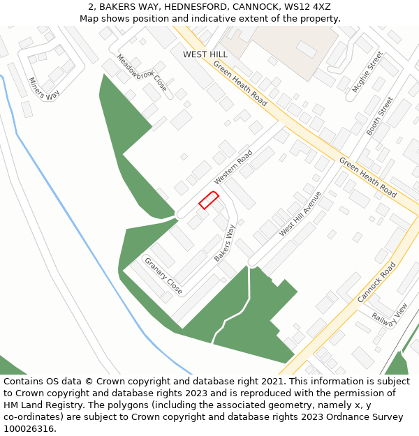 2, BAKERS WAY, HEDNESFORD, CANNOCK, WS12 4XZ: Location map and indicative extent of plot