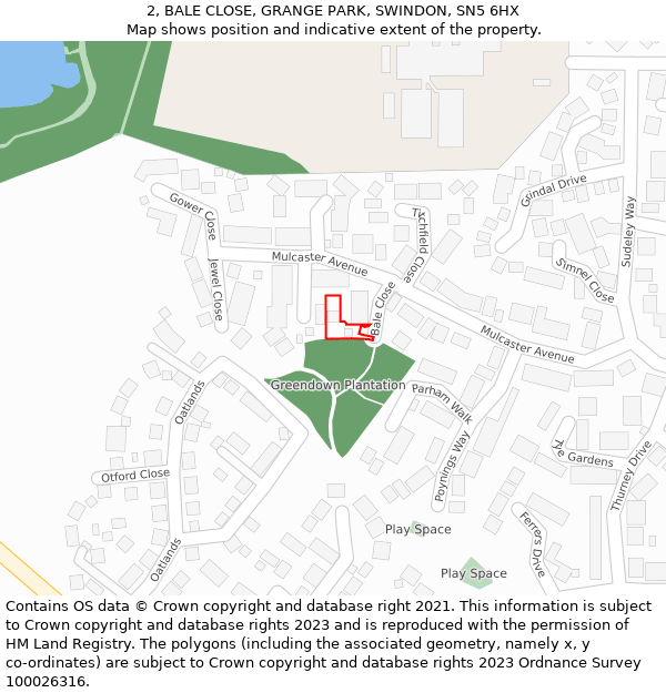 2, BALE CLOSE, GRANGE PARK, SWINDON, SN5 6HX: Location map and indicative extent of plot