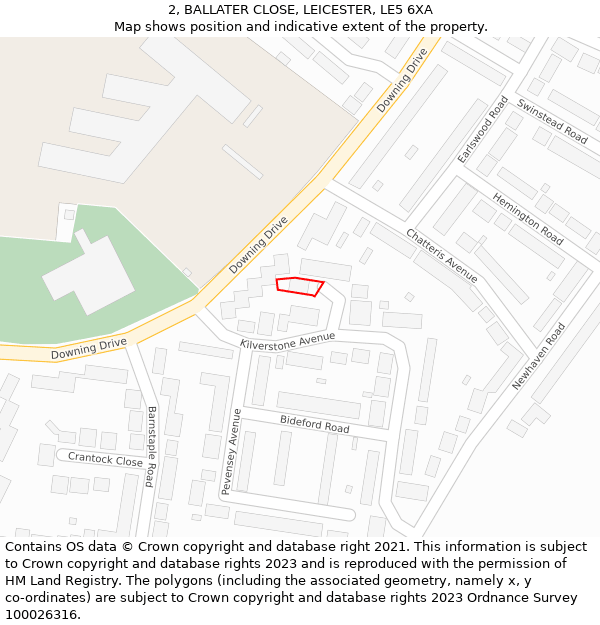 2, BALLATER CLOSE, LEICESTER, LE5 6XA: Location map and indicative extent of plot