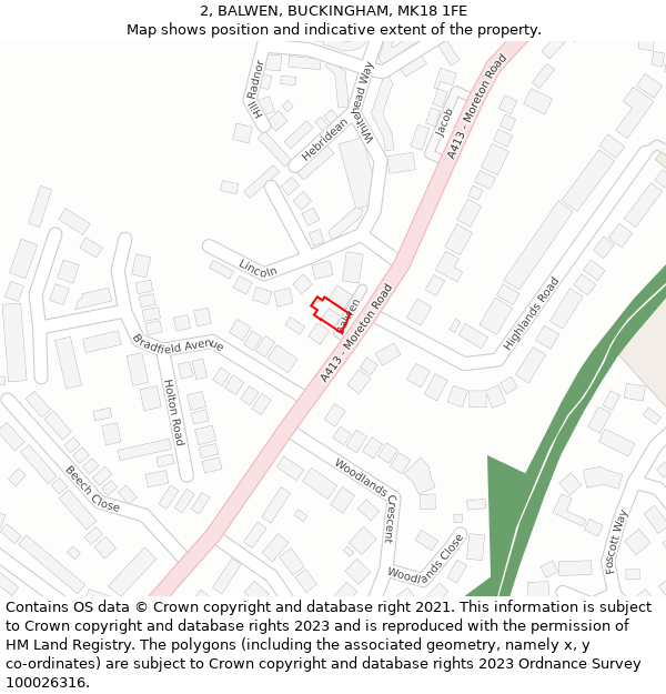2, BALWEN, BUCKINGHAM, MK18 1FE: Location map and indicative extent of plot