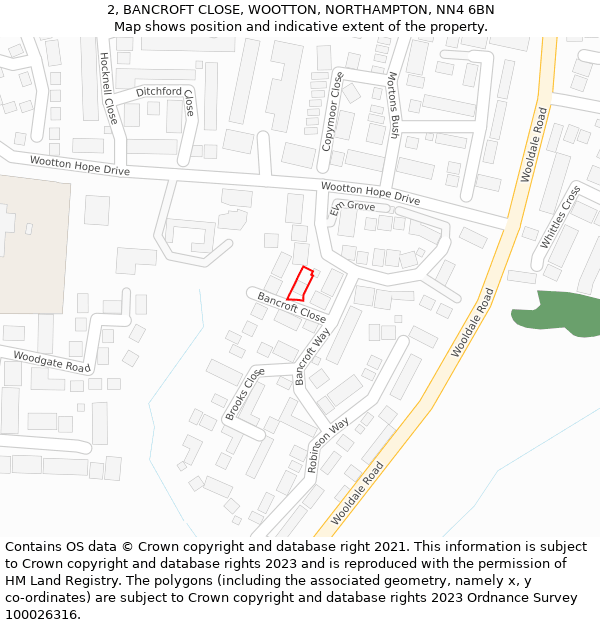 2, BANCROFT CLOSE, WOOTTON, NORTHAMPTON, NN4 6BN: Location map and indicative extent of plot