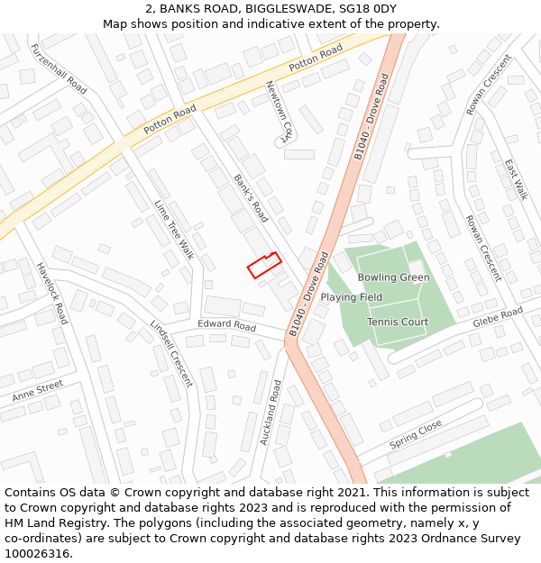 2, BANKS ROAD, BIGGLESWADE, SG18 0DY: Location map and indicative extent of plot