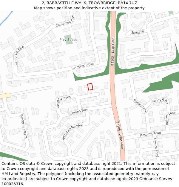2, BARBASTELLE WALK, TROWBRIDGE, BA14 7UZ: Location map and indicative extent of plot
