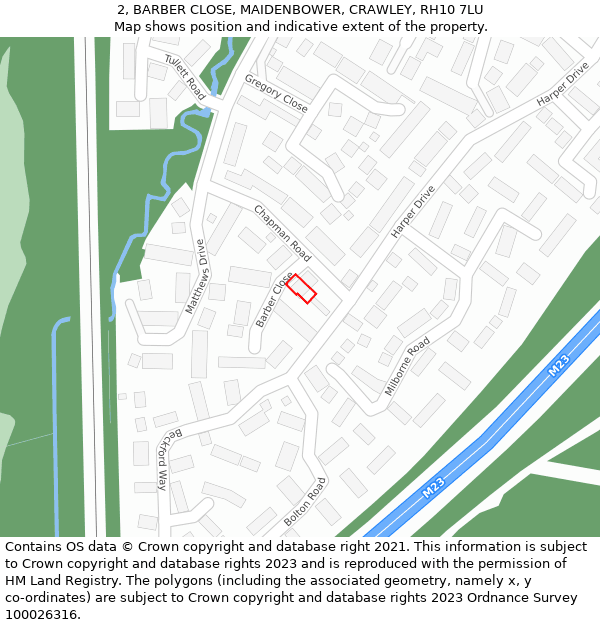 2, BARBER CLOSE, MAIDENBOWER, CRAWLEY, RH10 7LU: Location map and indicative extent of plot