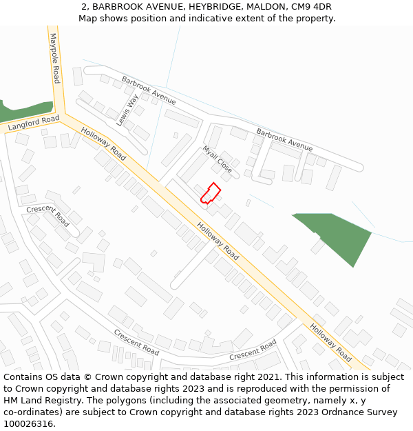 2, BARBROOK AVENUE, HEYBRIDGE, MALDON, CM9 4DR: Location map and indicative extent of plot