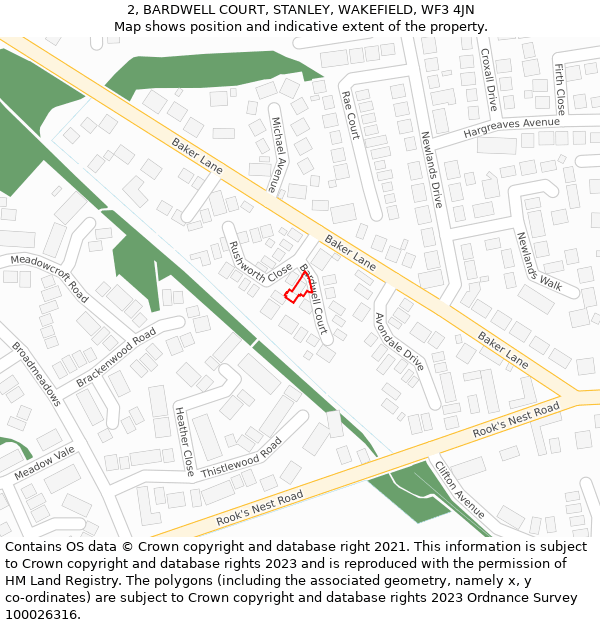 2, BARDWELL COURT, STANLEY, WAKEFIELD, WF3 4JN: Location map and indicative extent of plot