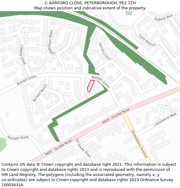 2, BARFORD CLOSE, PETERBOROUGH, PE2 7ZH: Location map and indicative extent of plot