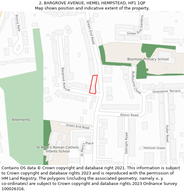 2, BARGROVE AVENUE, HEMEL HEMPSTEAD, HP1 1QP: Location map and indicative extent of plot