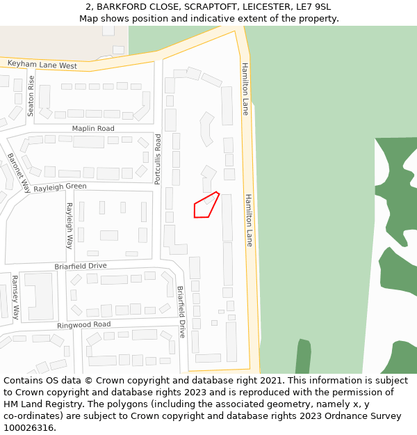 2, BARKFORD CLOSE, SCRAPTOFT, LEICESTER, LE7 9SL: Location map and indicative extent of plot