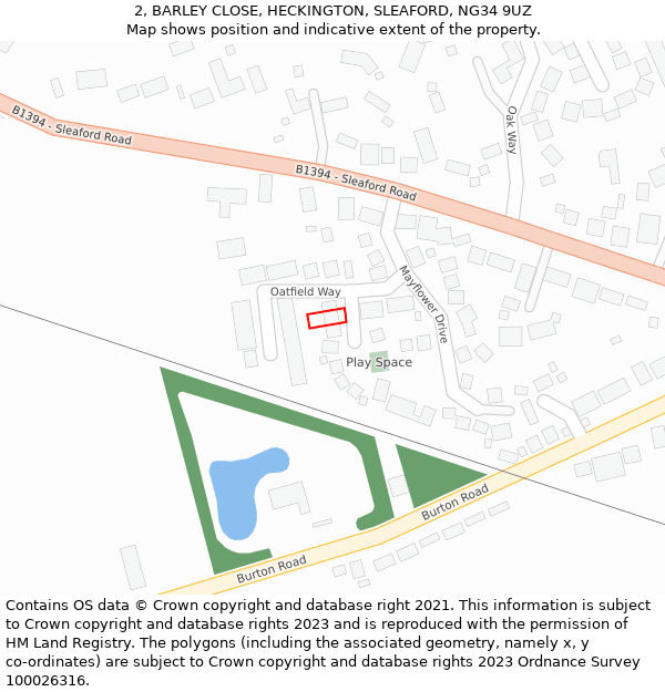 2, BARLEY CLOSE, HECKINGTON, SLEAFORD, NG34 9UZ: Location map and indicative extent of plot