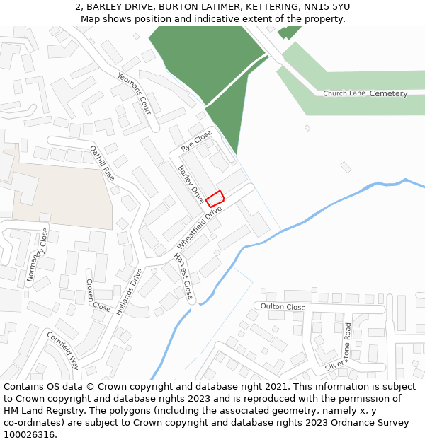 2, BARLEY DRIVE, BURTON LATIMER, KETTERING, NN15 5YU: Location map and indicative extent of plot