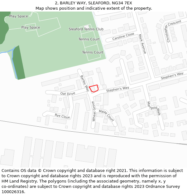 2, BARLEY WAY, SLEAFORD, NG34 7EX: Location map and indicative extent of plot