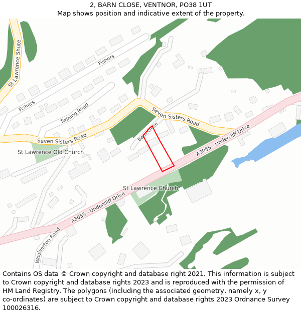 2, BARN CLOSE, VENTNOR, PO38 1UT: Location map and indicative extent of plot