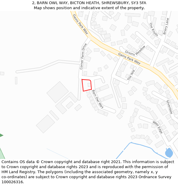 2, BARN OWL WAY, BICTON HEATH, SHREWSBURY, SY3 5FA: Location map and indicative extent of plot