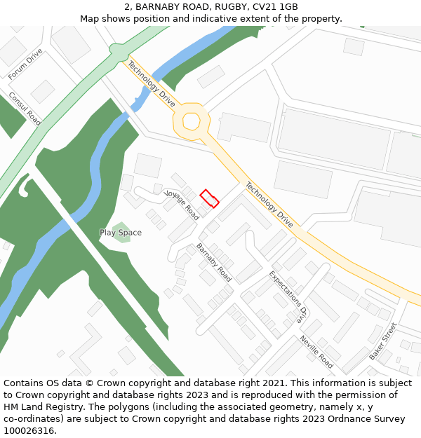 2, BARNABY ROAD, RUGBY, CV21 1GB: Location map and indicative extent of plot