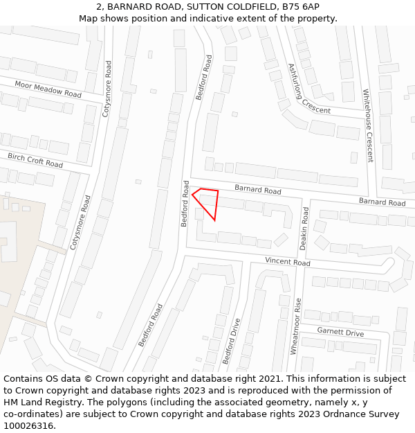 2, BARNARD ROAD, SUTTON COLDFIELD, B75 6AP: Location map and indicative extent of plot