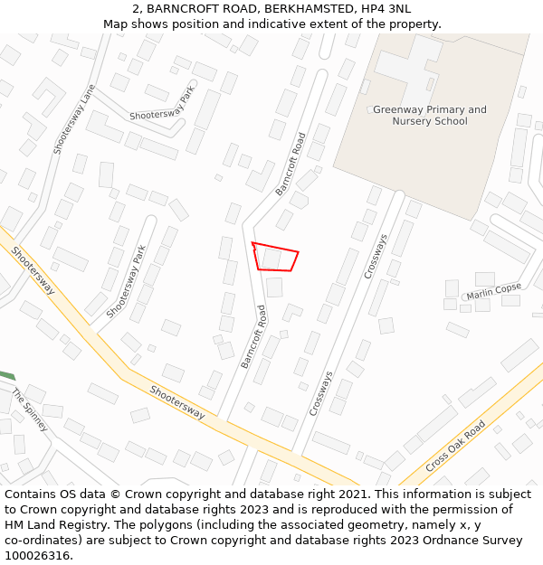 2, BARNCROFT ROAD, BERKHAMSTED, HP4 3NL: Location map and indicative extent of plot