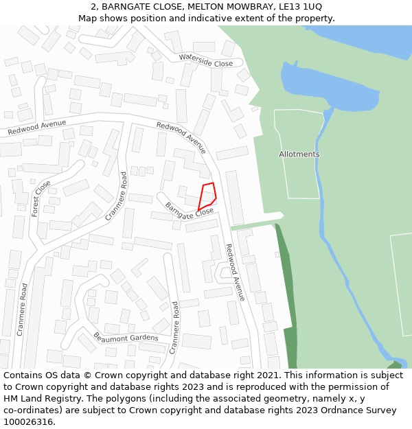 2, BARNGATE CLOSE, MELTON MOWBRAY, LE13 1UQ: Location map and indicative extent of plot