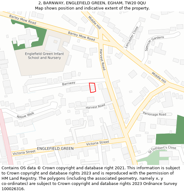 2, BARNWAY, ENGLEFIELD GREEN, EGHAM, TW20 0QU: Location map and indicative extent of plot