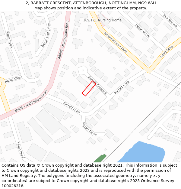 2, BARRATT CRESCENT, ATTENBOROUGH, NOTTINGHAM, NG9 6AH: Location map and indicative extent of plot