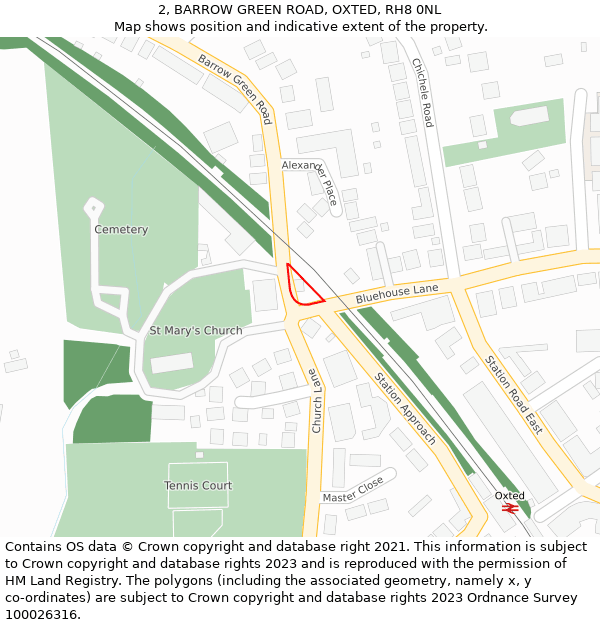 2, BARROW GREEN ROAD, OXTED, RH8 0NL: Location map and indicative extent of plot