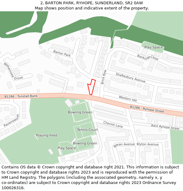 2, BARTON PARK, RYHOPE, SUNDERLAND, SR2 0AW: Location map and indicative extent of plot