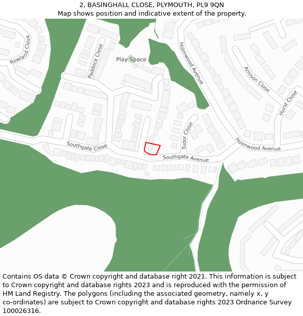 2, BASINGHALL CLOSE, PLYMOUTH, PL9 9QN: Location map and indicative extent of plot