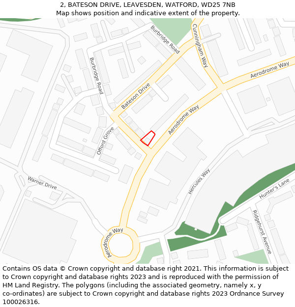 2, BATESON DRIVE, LEAVESDEN, WATFORD, WD25 7NB: Location map and indicative extent of plot