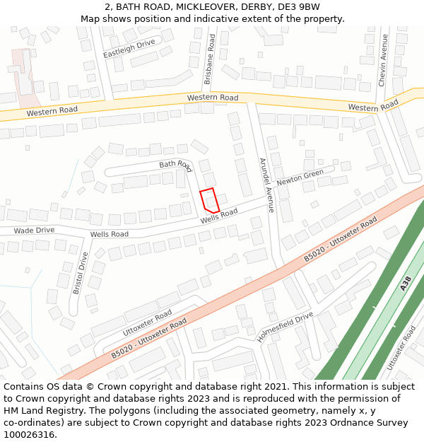 2, BATH ROAD, MICKLEOVER, DERBY, DE3 9BW: Location map and indicative extent of plot