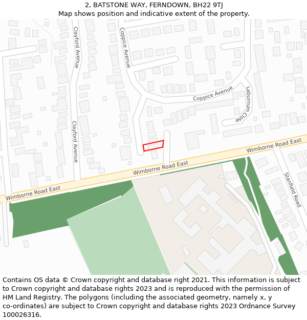 2, BATSTONE WAY, FERNDOWN, BH22 9TJ: Location map and indicative extent of plot